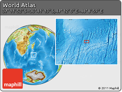 Physical Location Map of the Area around 36° 56' 32" S, 47° 40' 29" E