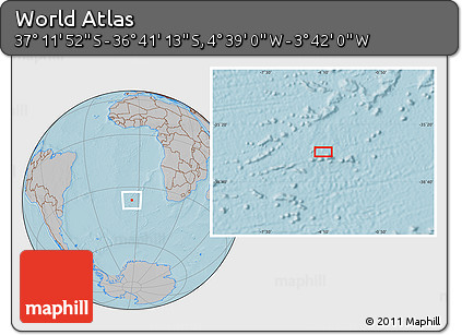 Gray Location Map of the Area around 36° 56' 32" S, 4° 10' 30" W, hill shading
