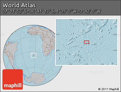 Gray Location Map of the Area around 36° 56' 32" S, 4° 10' 30" W, hill shading