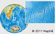 Physical Location Map of the area around 36° 56' 32" S, 50° 13' 30" E
