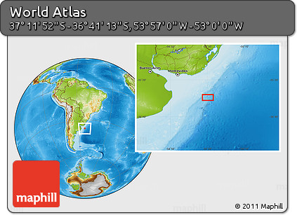 Physical Location Map of the Area around 36° 56' 32" S, 53° 28' 30" W