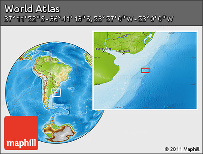 Physical Location Map of the Area around 36° 56' 32" S, 53° 28' 30" W