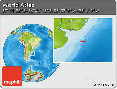 Physical Location Map of the Area around 36° 56' 32" S, 53° 28' 30" W