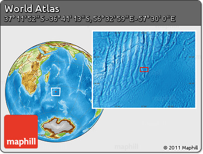 Physical Location Map of the Area around 36° 56' 32" S, 57° 1' 29" E