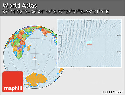 Political Location Map of the Area around 36° 56' 32" S, 57° 52' 30" E