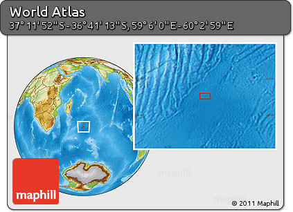 Physical Location Map of the Area around 36° 56' 32" S, 59° 34' 30" E