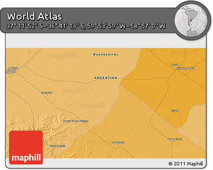Political 3D Map of the Area around 36° 56' 32" S, 59° 25' 29" W