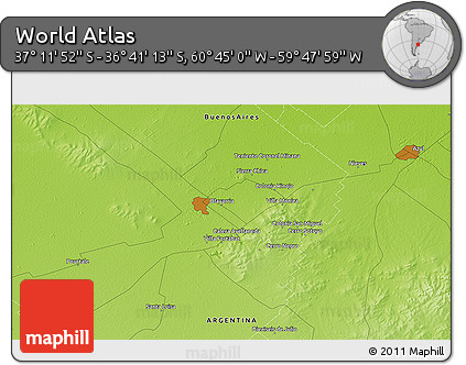 Physical 3D Map of the Area around 36° 56' 32" S, 60° 16' 29" W