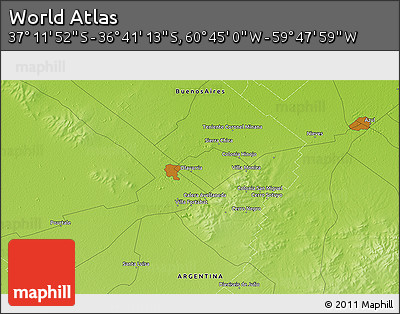 Physical 3D Map of the Area around 36° 56' 32" S, 60° 16' 29" W