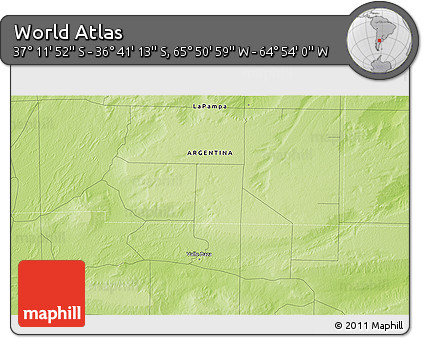 Physical 3D Map of the Area around 36° 56' 32" S, 65° 22' 30" W