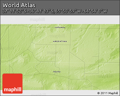 Physical 3D Map of the Area around 36° 56' 32" S, 65° 22' 30" W