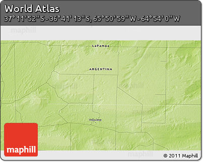 Physical 3D Map of the Area around 36° 56' 32" S, 65° 22' 30" W