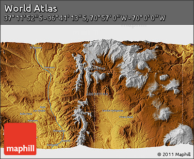 Physical 3D Map of the Area around 36° 56' 32" S, 70° 28' 29" W