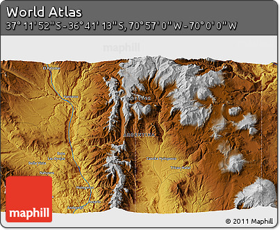 Physical 3D Map of the Area around 36° 56' 32" S, 70° 28' 29" W