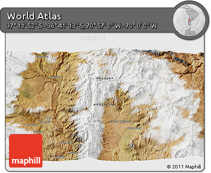 Satellite 3D Map of the Area around 36° 56' 32" S, 70° 28' 29" W