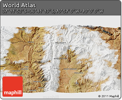 Satellite 3D Map of the Area around 36° 56' 32" S, 70° 28' 29" W