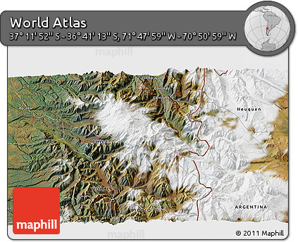 Satellite 3D Map of the Area around 36° 56' 32" S, 71° 19' 29" W