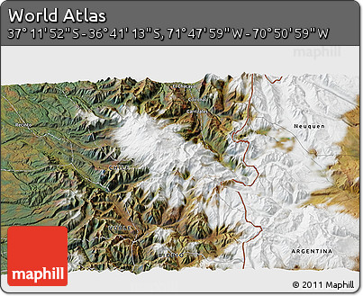 Satellite 3D Map of the Area around 36° 56' 32" S, 71° 19' 29" W