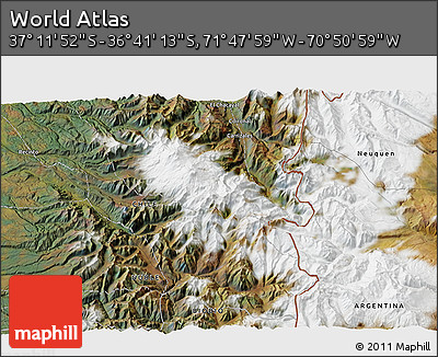 Satellite 3D Map of the Area around 36° 56' 32" S, 71° 19' 29" W