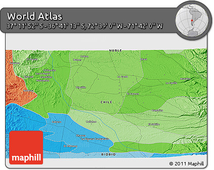 Political 3D Map of the Area around 36° 56' 32" S, 72° 10' 30" W