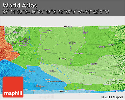 Political 3D Map of the Area around 36° 56' 32" S, 72° 10' 30" W