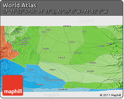 Political 3D Map of the Area around 36° 56' 32" S, 72° 10' 30" W