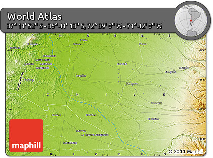 Physical Map of the Area around 36° 56' 32" S, 72° 10' 30" W