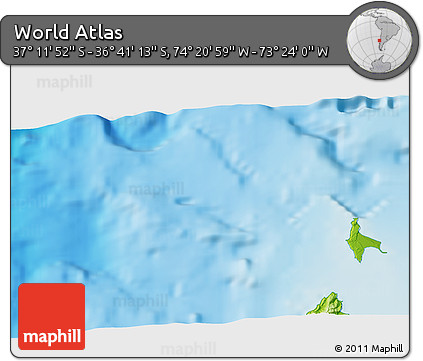Physical 3D Map of the Area around 36° 56' 32" S, 73° 52' 30" W
