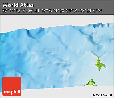 Physical 3D Map of the Area around 36° 56' 32" S, 73° 52' 30" W