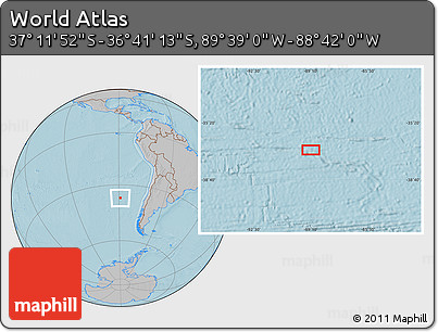 Gray Location Map of the Area around 36° 56' 32" S, 89° 10' 30" W, hill shading