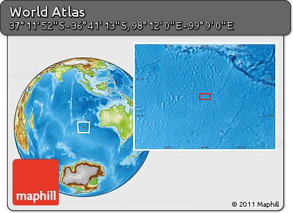 Physical Location Map of the Area around 36° 56' 32" S, 98° 40' 30" E