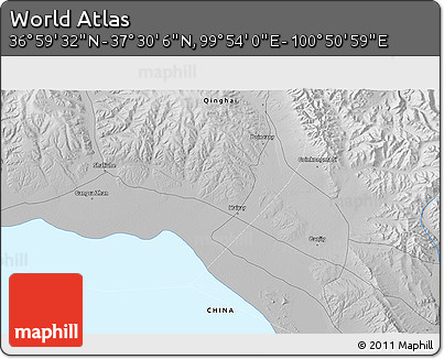 Physical 3D Map of the Area around 37° 14' 49" N, 100° 22' 30" E