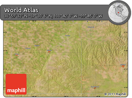 Satellite Map of the Area around 37° 14' 49" N, 100° 13' 29" W
