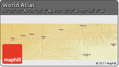 Physical Panoramic Map of the Area around 37° 14' 49" N, 100° 13' 29" W