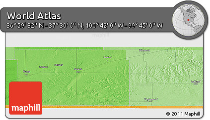 Political Panoramic Map of the Area around 37° 14' 49" N, 100° 13' 29" W