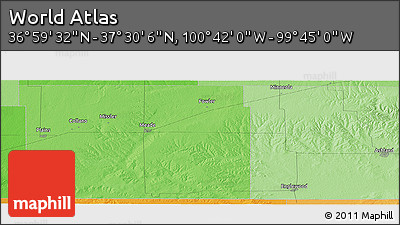 Political Panoramic Map of the Area around 37° 14' 49" N, 100° 13' 29" W