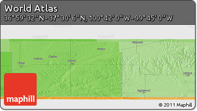 Political Panoramic Map of the Area around 37° 14' 49" N, 100° 13' 29" W