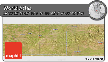 Satellite Panoramic Map of the Area around 37° 14' 49" N, 100° 13' 29" W