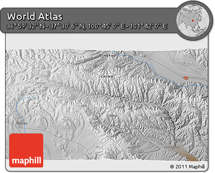 Physical 3D Map of the Area around 37° 14' 49" N, 101° 13' 29" E