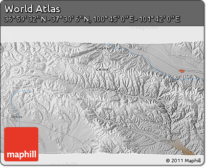 Physical 3D Map of the Area around 37° 14' 49" N, 101° 13' 29" E