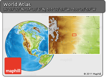 Physical Location Map of the Area around 37° 14' 49" N, 101° 4' 29" W