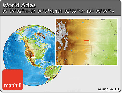 Physical Location Map of the Area around 37° 14' 49" N, 101° 4' 29" W