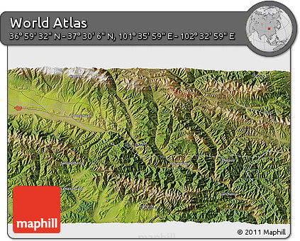 Satellite 3D Map of the Area around 37° 14' 49" N, 102° 4' 29" E