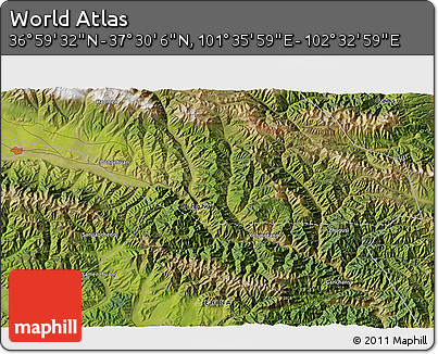 Satellite 3D Map of the Area around 37° 14' 49" N, 102° 4' 29" E