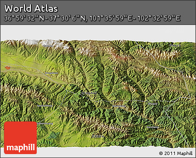 Satellite 3D Map of the Area around 37° 14' 49" N, 102° 4' 29" E
