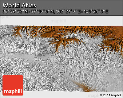 Physical 3D Map of the Area around 37° 14' 49" N, 102° 55' 30" E