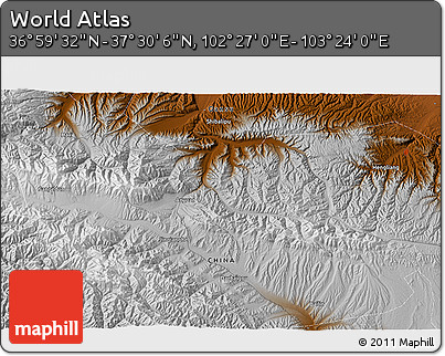 Physical 3D Map of the Area around 37° 14' 49" N, 102° 55' 30" E