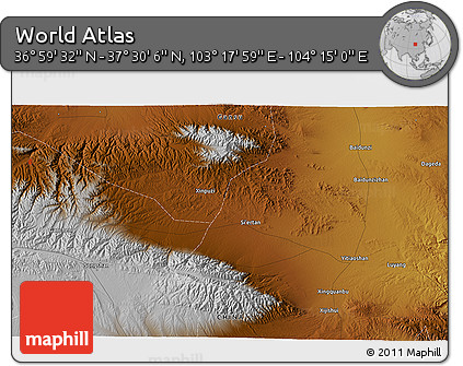 Physical 3D Map of the Area around 37° 14' 49" N, 103° 46' 30" E