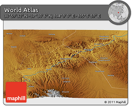 Physical 3D Map of the Area around 37° 14' 49" N, 104° 37' 30" E