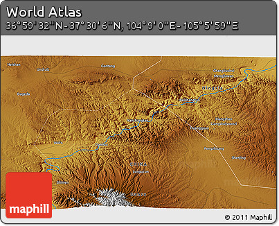 Physical 3D Map of the Area around 37° 14' 49" N, 104° 37' 30" E